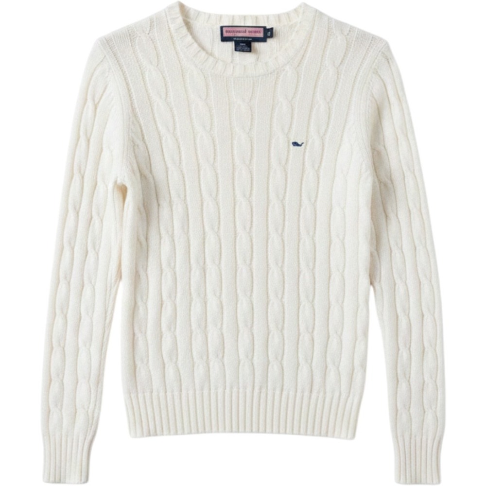 Vineyard Vines Womens Cable Knit Sweater Cream White Cotton Blend Size M